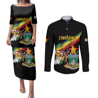 Zimbabwe Wings Flag Couples Matching Puletasi and Long Sleeve Button Shirt Proudly Zimbabwean - Wonder Print Shop