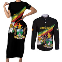 Zimbabwe Wings Flag Couples Matching Short Sleeve Bodycon Dress and Long Sleeve Button Shirt Proudly Zimbabwean - Wonder Print Shop