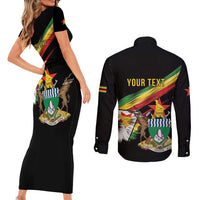 Zimbabwe Wings Flag Couples Matching Short Sleeve Bodycon Dress and Long Sleeve Button Shirt Proudly Zimbabwean - Wonder Print Shop
