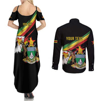 Zimbabwe Wings Flag Couples Matching Summer Maxi Dress and Long Sleeve Button Shirt Proudly Zimbabwean - Wonder Print Shop