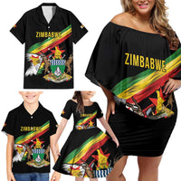 Zimbabwe Wings Flag Family Matching Off Shoulder Short Dress and Hawaiian Shirt Proudly Zimbabwean - Wonder Print Shop