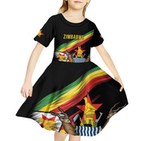 Zimbabwe Wings Flag Kid Short Sleeve Dress Proudly Zimbabwean - Wonder Print Shop