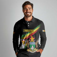 Zimbabwe Wings Flag Long Sleeve Polo Shirt Proudly Zimbabwean - Wonder Print Shop