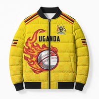 Uganda Cricket Custom Bomber Puffer Jacket Cranes Cricket Ball Fire - Wonder Print Shop