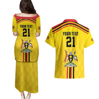 Uganda Cricket Custom Couples Matching Puletasi and Hawaiian Shirt Cranes Cricket Ball Fire - Wonder Print Shop