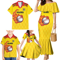 Uganda Cricket Custom Family Matching Mermaid Dress and Hawaiian Shirt Cranes Cricket Ball Fire - Wonder Print Shop