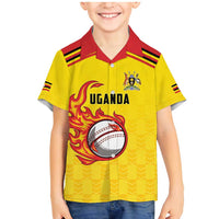 Uganda Cricket Custom Family Matching Mermaid Dress and Hawaiian Shirt Cranes Cricket Ball Fire - Wonder Print Shop