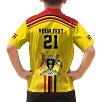 Uganda Cricket Custom Family Matching Off The Shoulder Long Sleeve Dress and Hawaiian Shirt Cranes Cricket Ball Fire - Wonder Print Shop