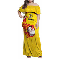 Uganda Cricket Custom Family Matching Off Shoulder Maxi Dress and Hawaiian Shirt Cranes Cricket Ball Fire - Wonder Print Shop