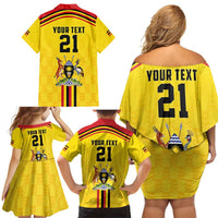 Uganda Cricket Custom Family Matching Off Shoulder Short Dress and Hawaiian Shirt Cranes Cricket Ball Fire - Wonder Print Shop