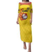 Uganda Cricket Custom Family Matching Puletasi and Hawaiian Shirt Cranes Cricket Ball Fire - Wonder Print Shop