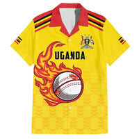 Uganda Cricket Custom Family Matching Short Sleeve Bodycon Dress and Hawaiian Shirt Cranes Cricket Ball Fire - Wonder Print Shop