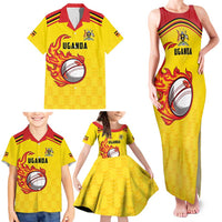 Uganda Cricket Custom Family Matching Tank Maxi Dress and Hawaiian Shirt Cranes Cricket Ball Fire - Wonder Print Shop