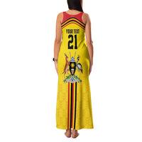 Uganda Cricket Custom Family Matching Tank Maxi Dress and Hawaiian Shirt Cranes Cricket Ball Fire - Wonder Print Shop