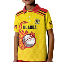 Uganda Cricket Custom Kid Polo Shirt Cranes Cricket Ball Fire - Wonder Print Shop