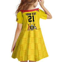 Uganda Cricket Custom Kid Short Sleeve Dress Cranes Cricket Ball Fire - Wonder Print Shop
