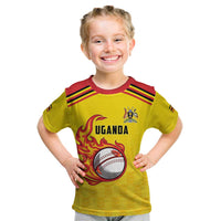 Uganda Cricket Custom Kid T Shirt Cranes Cricket Ball Fire - Wonder Print Shop
