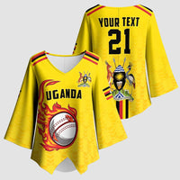 Uganda Cricket Custom Kimono Sleeve Blouse Cranes Cricket Ball Fire - Wonder Print Shop