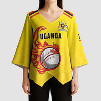 Uganda Cricket Custom Kimono Sleeve Blouse Cranes Cricket Ball Fire - Wonder Print Shop