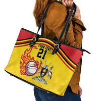 Uganda Cricket Custom Leather Tote Bag Cranes Cricket Ball Fire - Wonder Print Shop