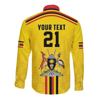 Uganda Cricket Custom Long Sleeve Button Shirt Cranes Cricket Ball Fire - Wonder Print Shop