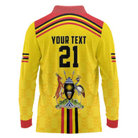 Uganda Cricket Custom Long Sleeve Polo Shirt Cranes Cricket Ball Fire - Wonder Print Shop