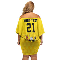 Uganda Cricket Custom Off Shoulder Short Dress Cranes Cricket Ball Fire - Wonder Print Shop