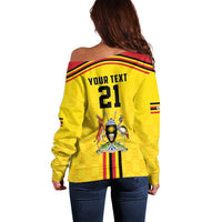 Uganda Cricket Custom Off Shoulder Sweater Cranes Cricket Ball Fire - Wonder Print Shop