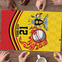 Uganda Cricket Custom Puzzle Cranes Cricket Ball Fire - Wonder Print Shop