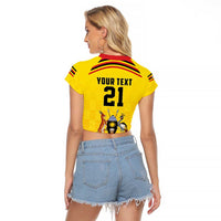 Uganda Cricket Custom Raglan Cropped T Shirt Cranes Cricket Ball Fire - Wonder Print Shop