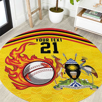 Uganda Cricket Custom Round Carpet Cranes Cricket Ball Fire - Wonder Print Shop