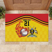 Uganda Cricket Custom Rubber Doormat Cranes Cricket Ball Fire - Wonder Print Shop