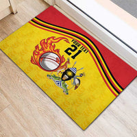 Uganda Cricket Custom Rubber Doormat Cranes Cricket Ball Fire - Wonder Print Shop