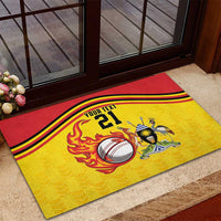 Uganda Cricket Custom Rubber Doormat Cranes Cricket Ball Fire - Wonder Print Shop