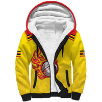 Uganda Cricket Custom Sherpa Hoodie Cranes Cricket Ball Fire - Wonder Print Shop