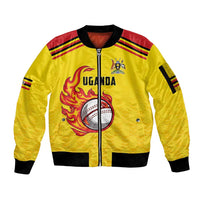 Uganda Cricket Custom Sleeve Zip Bomber Jacket Cranes Cricket Ball Fire - Wonder Print Shop
