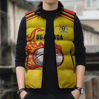 Uganda Cricket Custom Sleeveless Puffer Jacket Cranes Cricket Ball Fire - Wonder Print Shop