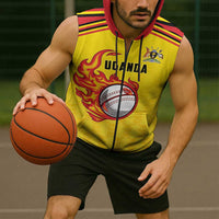 Uganda Cricket Custom Sleeveless Zip Hoodie Cranes Cricket Ball Fire - Wonder Print Shop