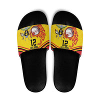 Uganda Cricket Custom Slide Sandals Cranes Cricket Ball Fire - Wonder Print Shop