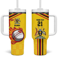 Uganda Cricket Custom Tumbler With Handle Cranes Cricket Ball Fire - Wonder Print Shop