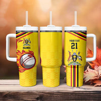 Uganda Cricket Custom Tumbler With Handle Cranes Cricket Ball Fire - Wonder Print Shop