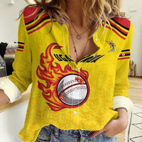 Uganda Cricket Custom Women Casual Shirt Cranes Cricket Ball Fire - Wonder Print Shop