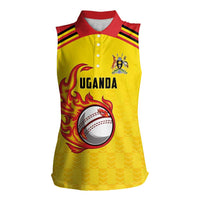 Uganda Cricket Custom Women Sleeveless Polo Shirt Cranes Cricket Ball Fire - Wonder Print Shop