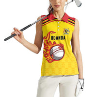 Uganda Cricket Custom Women Sleeveless Polo Shirt Cranes Cricket Ball Fire - Wonder Print Shop