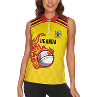 Uganda Cricket Custom Women Sleeveless Polo Shirt Cranes Cricket Ball Fire - Wonder Print Shop