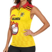Uganda Cricket Custom Women Sleeveless Polo Shirt Cranes Cricket Ball Fire - Wonder Print Shop