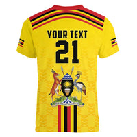Uganda Cricket Custom Women V-Neck T-Shirt Cranes Cricket Ball Fire - Wonder Print Shop