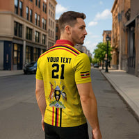 Uganda Cricket Custom Zipper Polo Shirt Cranes Cricket Ball Fire - Wonder Print Shop