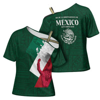 Dia de la Independencia de Mexico Cross Shoulder Shirt 16 De Septiembre Traditional Aztec Tribal Green