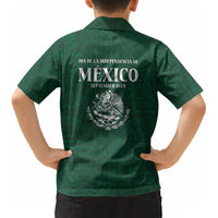 Dia de la Independencia de Mexico Kid Hawaiian Shirt 16 De Septiembre Traditional Aztec Tribal Green